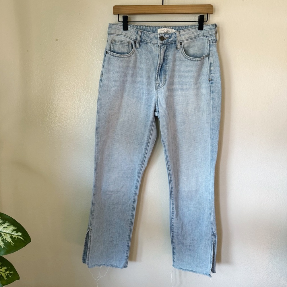 Hidden | Tracey Side Slit Straight Raw Hem Jeans